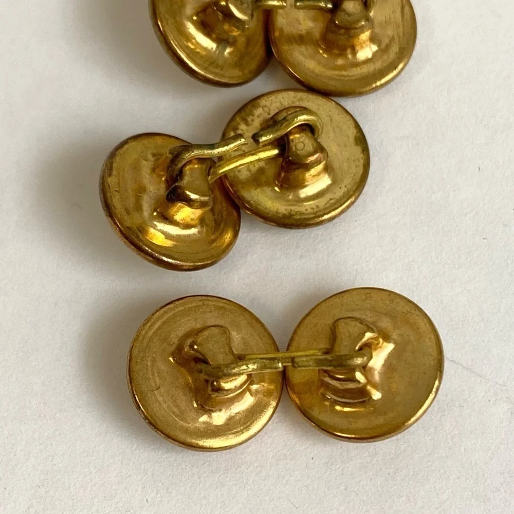 Vintage French Cufflinks Mother Of Pearl 10K Gold Moon Glow MOP 2 Pairs‎ Set